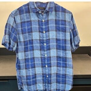 Banana Republic 100% Linen Blue Checkered Plaid Casual Shirt